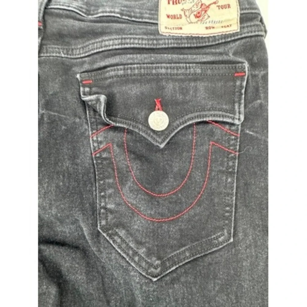 True Religion Geno Relaxed Slim Jeans Mens 38x32 Black Contrast Stitch Denim Y2K